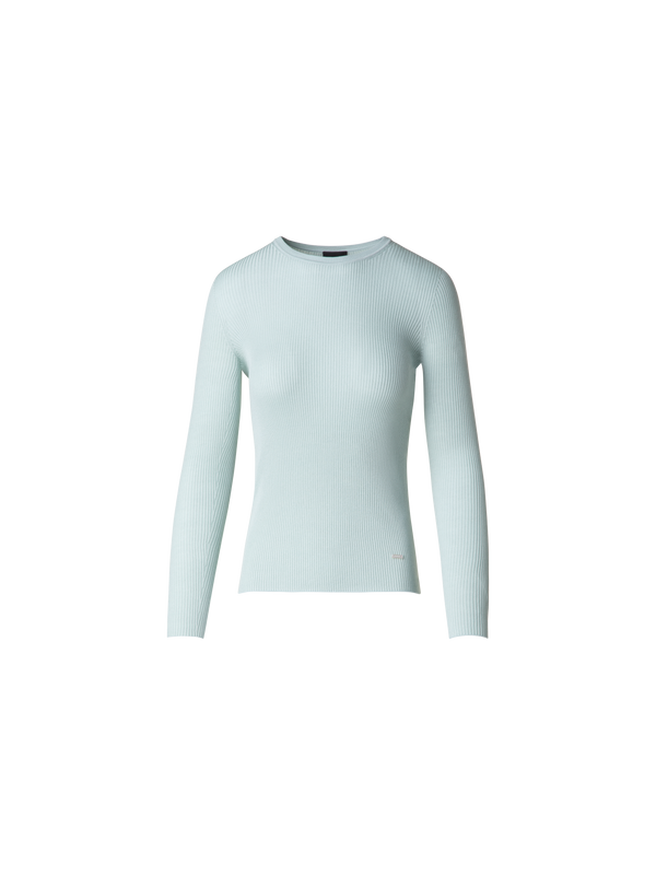 Designer Seamless Silk Cotton Knit Sweater - pastel - blue