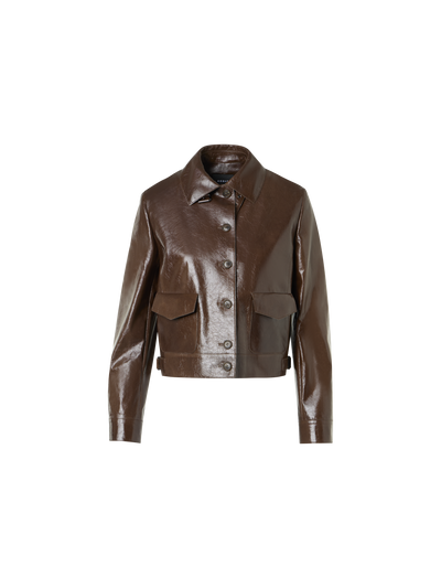 Designer Lacquered Leather Short Jacket - brown