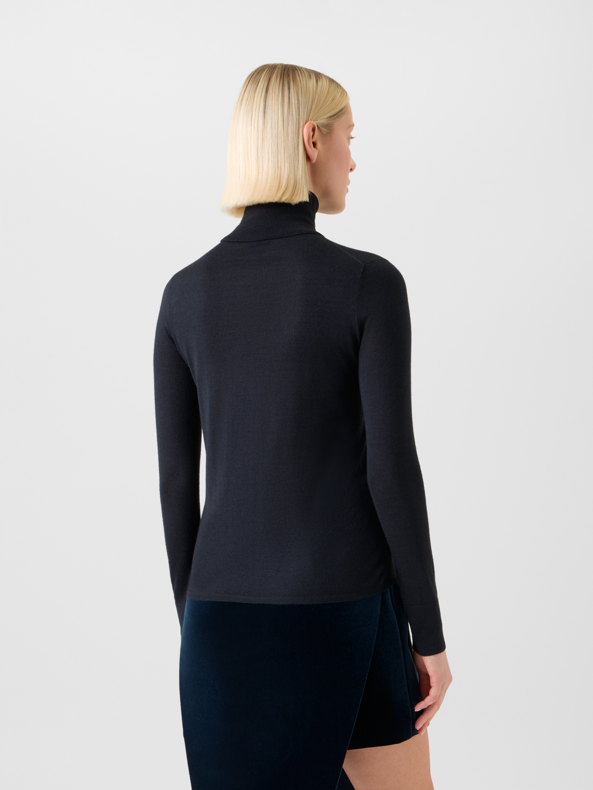 Designer Cashmere Silk Mock Neck Sweater with Rib Cuff - black - neutral #editorial