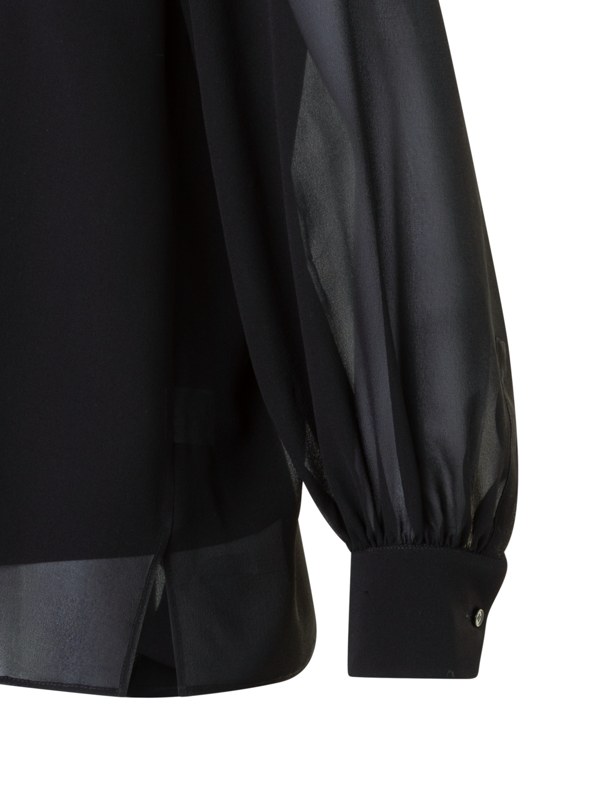 Designer Sheer Silk Tie Neck Blouse with Feather Trim - black - neutral