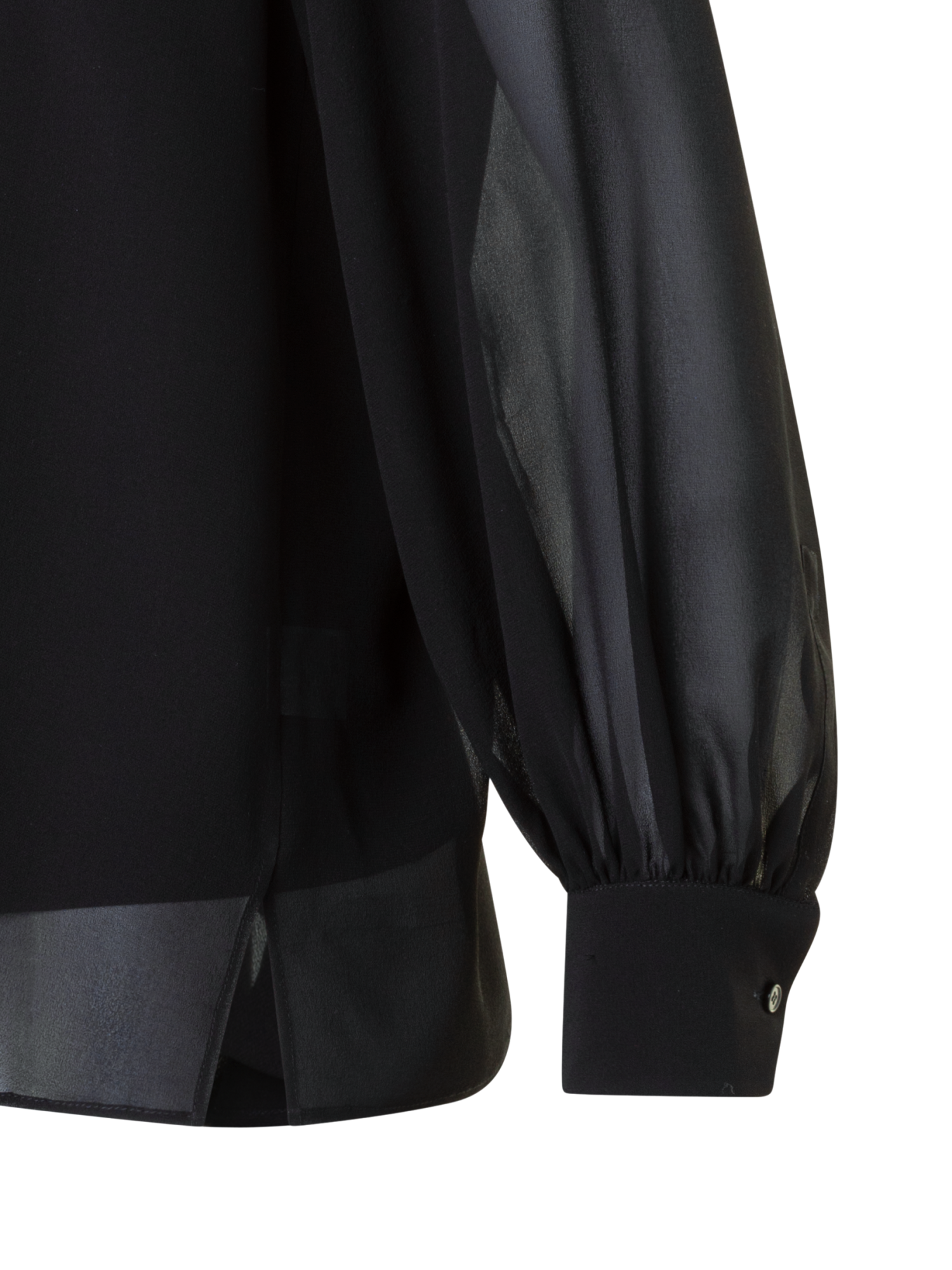 Designer Sheer Silk Tie Neck Blouse with Feather Trim - black - neutral