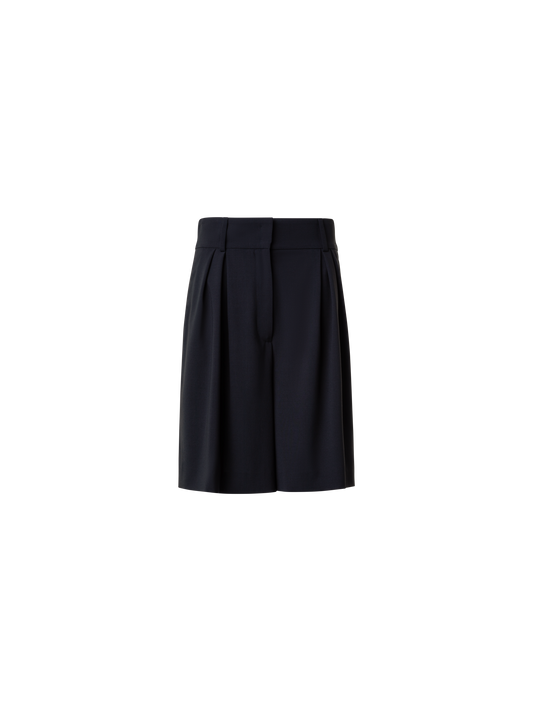 Designer Pleated Cool Wool Bermuda Shorts - neutral - black