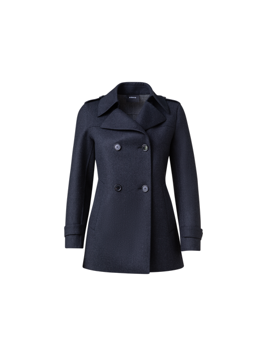 Designer Wool Stretch Double-Face Peacoat - grey