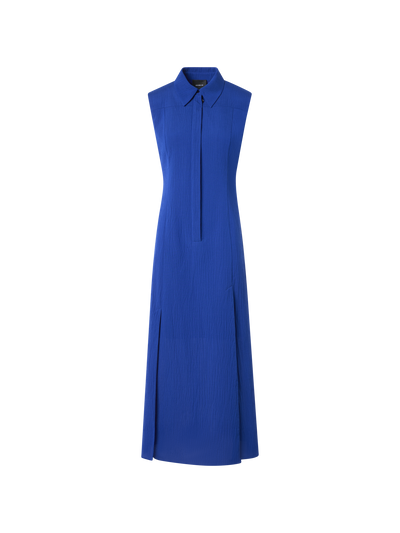 Designer Midi Shirt Dress in Structured Cotton Silk - blue