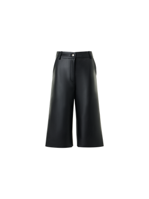 Designer WidNappa Leather Wide-Leg Bermuda Shortse Leg Bermuda in Fine Nappa Leather - black