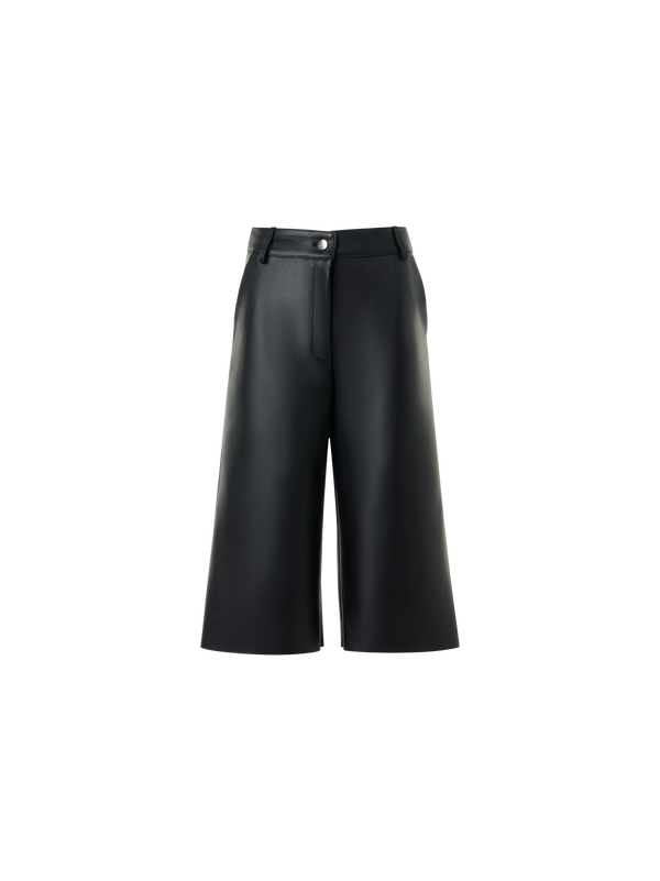 Designer WidNappa Leather Wide-Leg Bermuda Shortse Leg Bermuda in Fine Nappa Leather - black