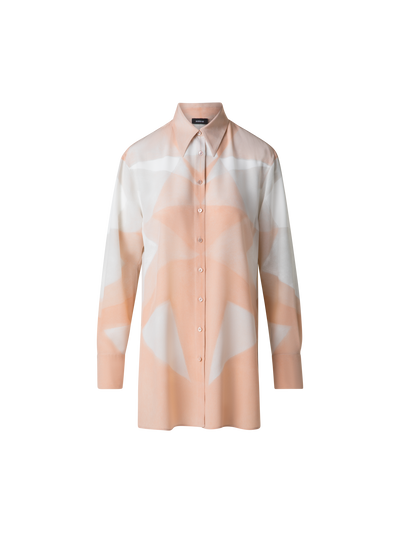 Designer Silk Tunic Blouse with Chiaroscuro Print  - pastel - multicolor - pink
