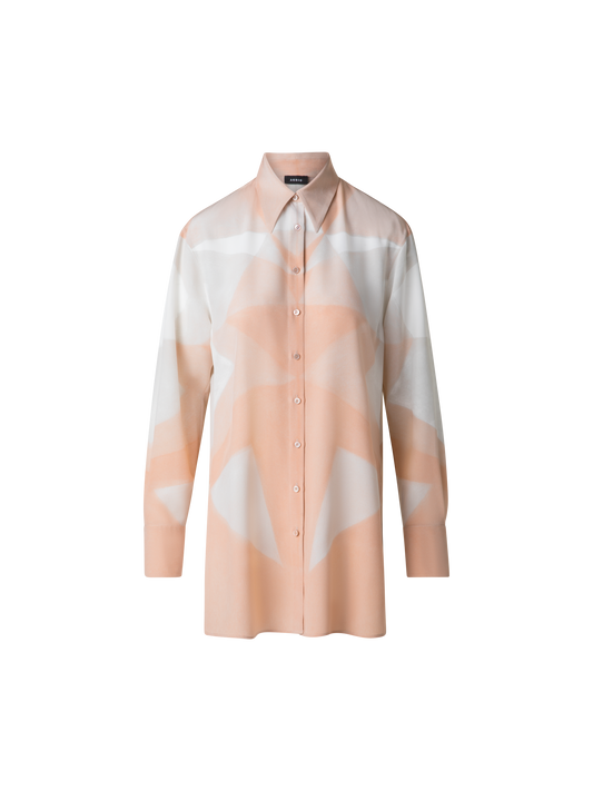 Designer Silk Tunic Blouse with Chiaroscuro Print  - pastel - multicolor - pink