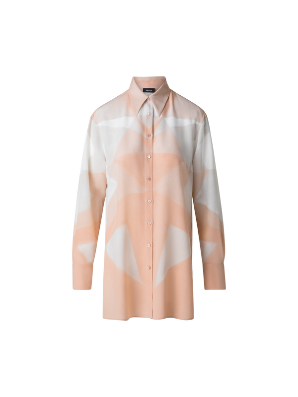Designer Silk Tunic Blouse with Chiaroscuro Print  - pastel - multicolor - pink