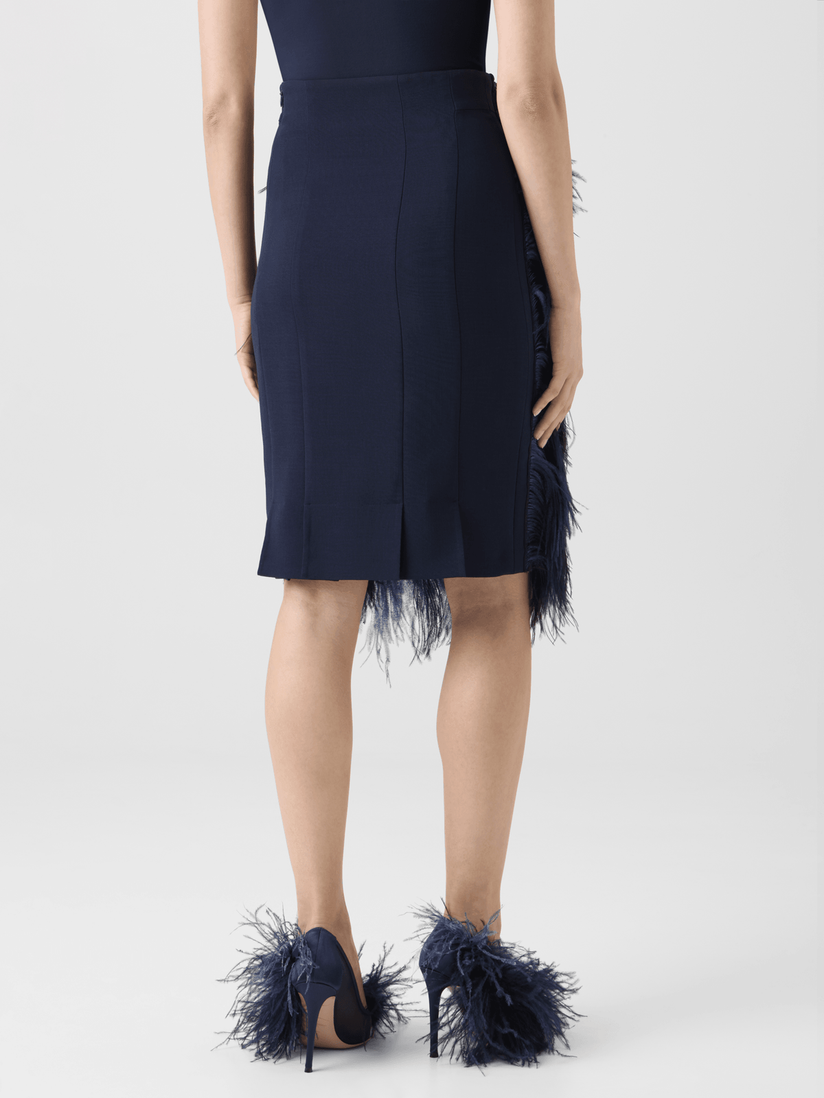 Designer Wool Double-Face Feathered Pencil Skirt - black - neutral #editorial
