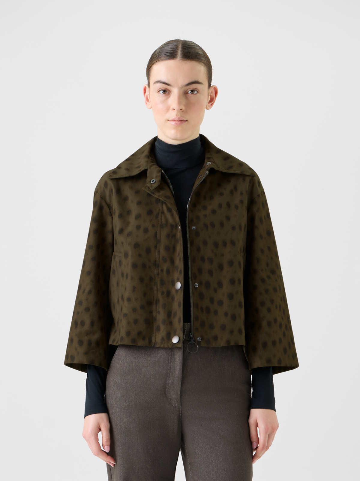 Designer Short Techno Parka in Leopard Print - neutral - brown #editorial