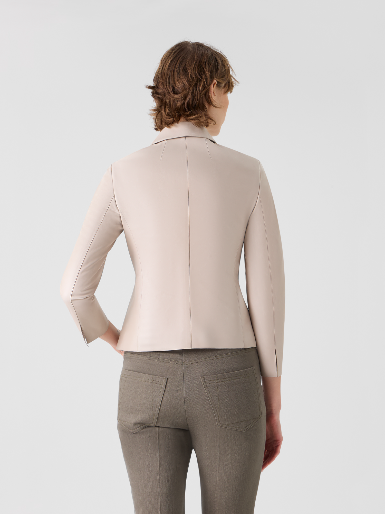 Designer Hecate Short Fitted Leather Jacket - neutral - beige 