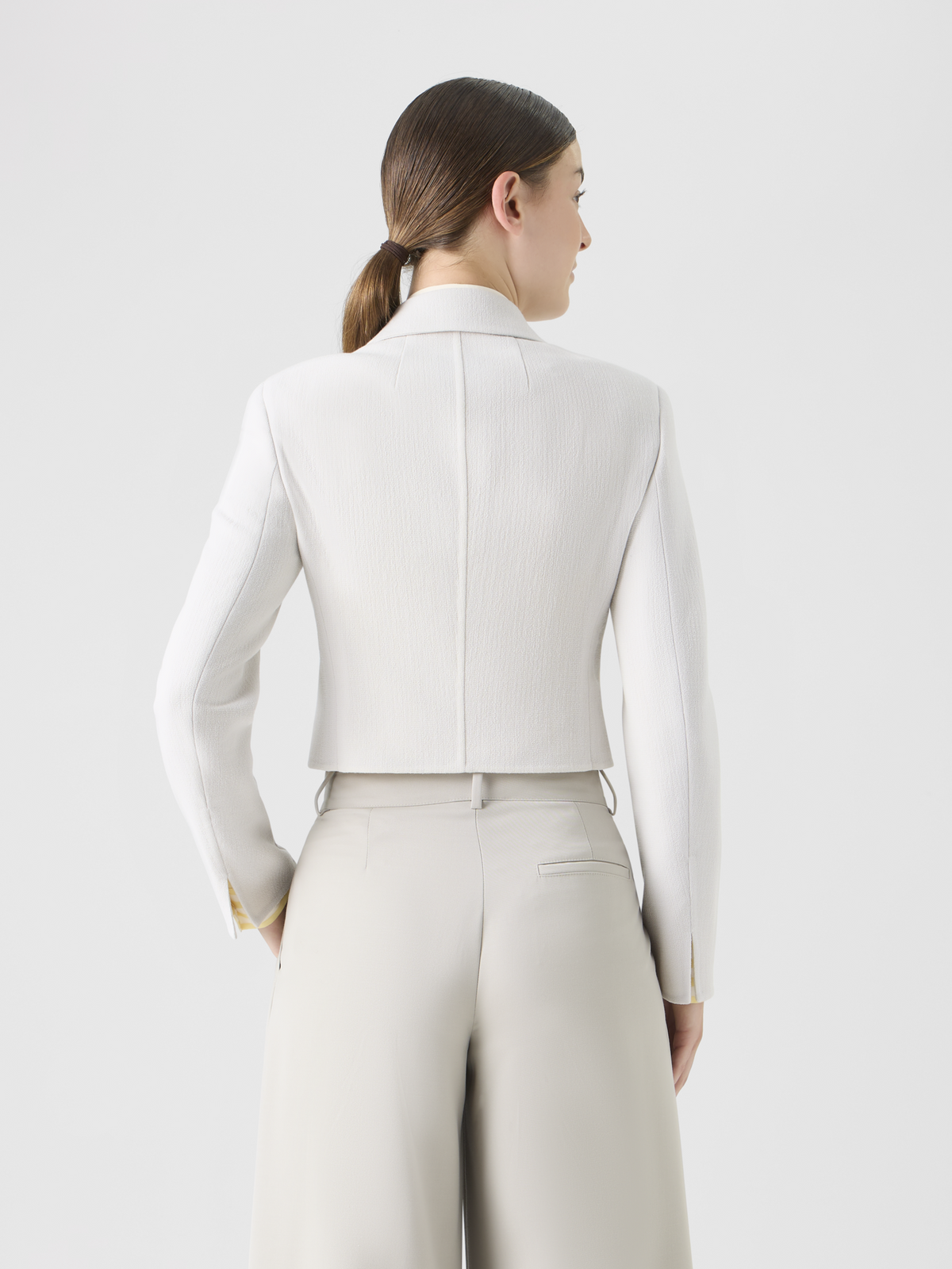 Designer Cropped Wool Crêpe Double-Face Jacket - grey #editorial