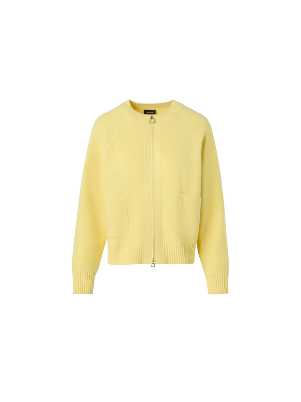 Designer Cashmere Piqué Zip Cardigan - yellow