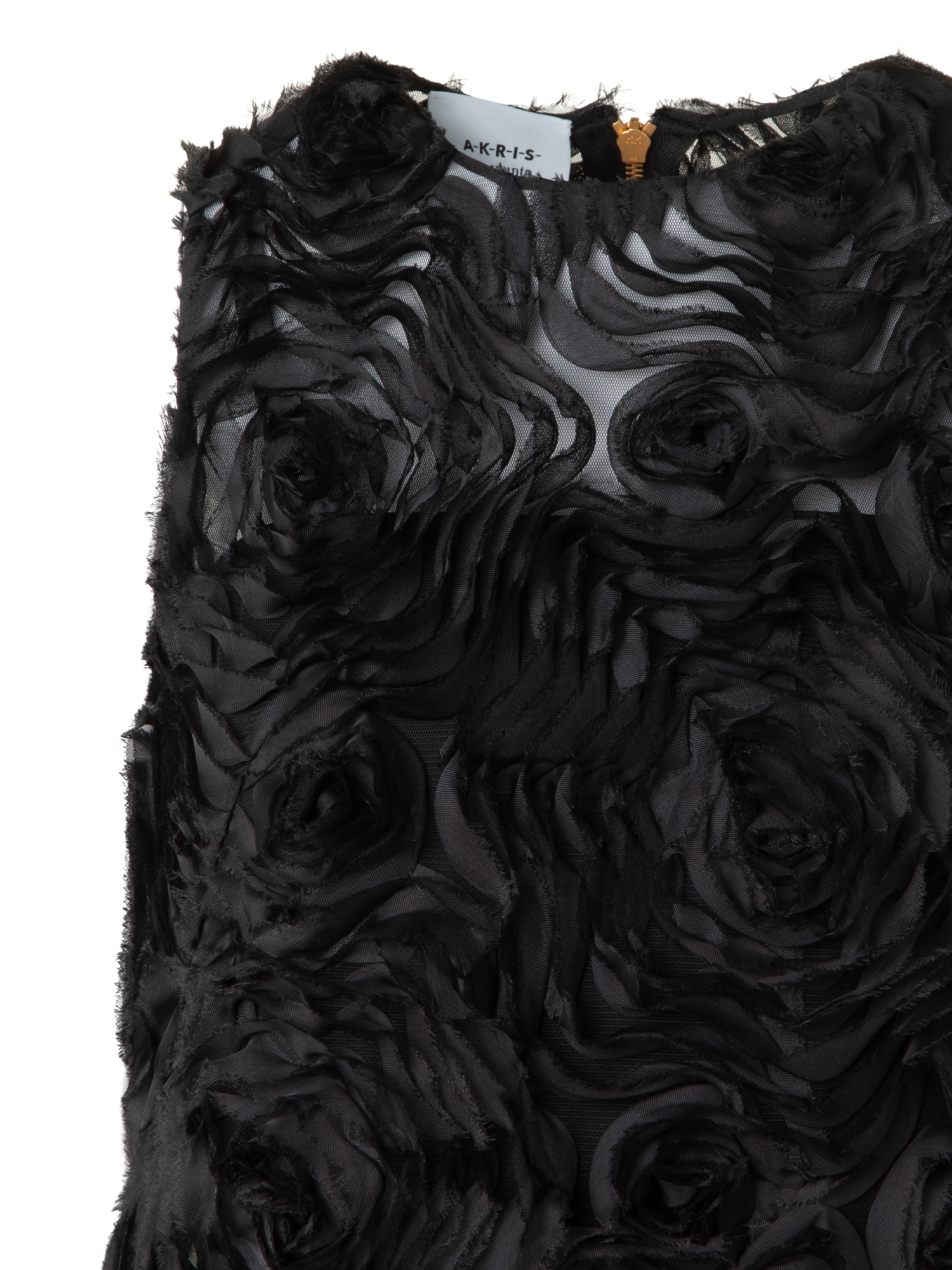 Designer Cocktail Dress with 3D Carnation Embroidery - black