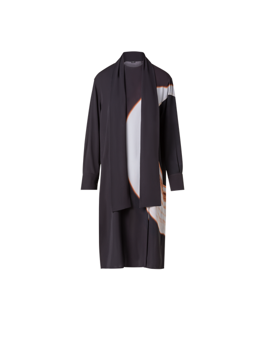 Designer Long Silk Crêpe Tunic with Mocca Loop Print - brown - multicolor
