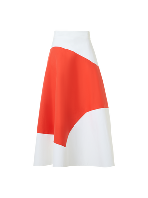Designer Flared Midi Skirt with Polygon Patchwork - multicolor