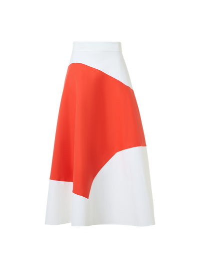 Designer Flared Midi Skirt with Polygon Patchwork - multicolor
