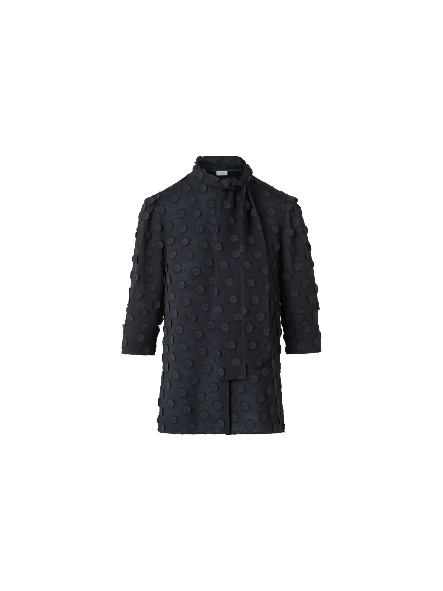 Designer Blouse with Bow and 3D Polka Dots - black - neutral