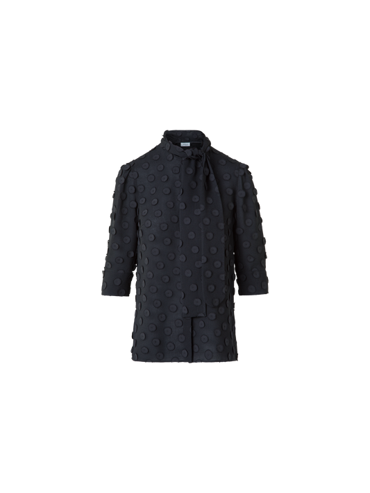 Designer Blouse with Bow and 3D Polka Dots - black - neutral