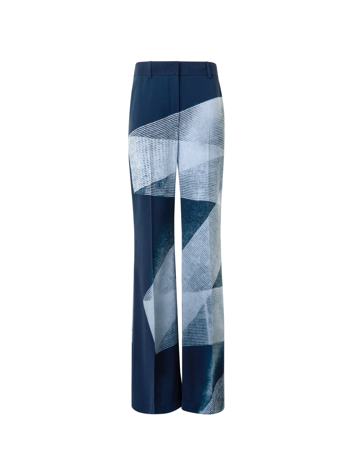 Designer Wide Straight Silk Pants in Zigzag Print - neutral - navy - blue - multicolor