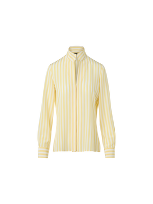 Designer Striped Silk Crêpe Tunic Blouse - multicolor - yellow