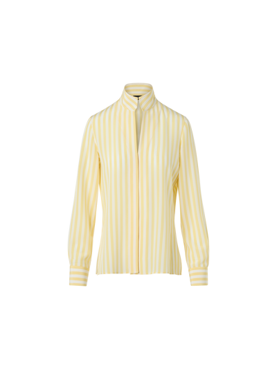 Designer Striped Silk Crêpe Tunic Blouse - multicolor - yellow
