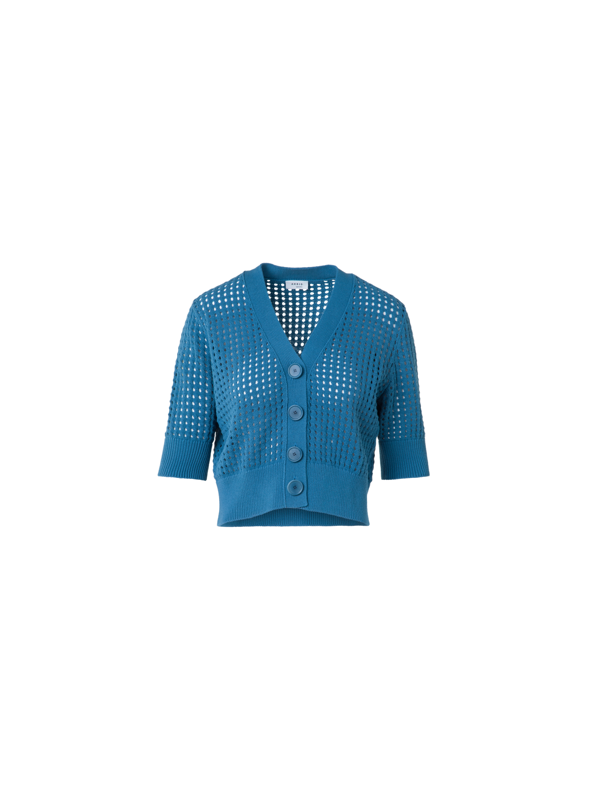 Designer Cropped Cardigan in Chunky Cotton Mesh - blue