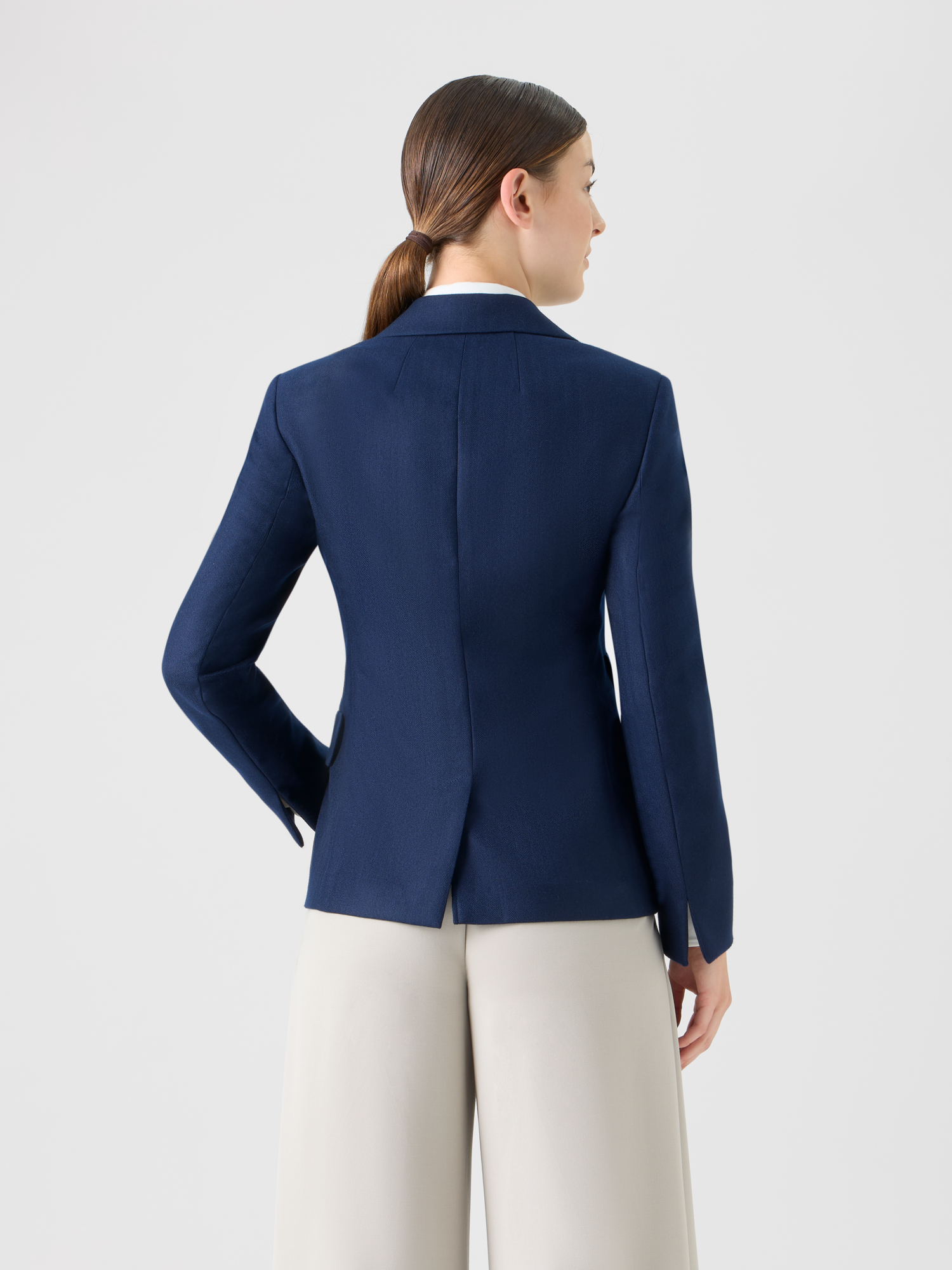 Designer Cashmere Herringbone Two-Button Blazer - navy - blue 