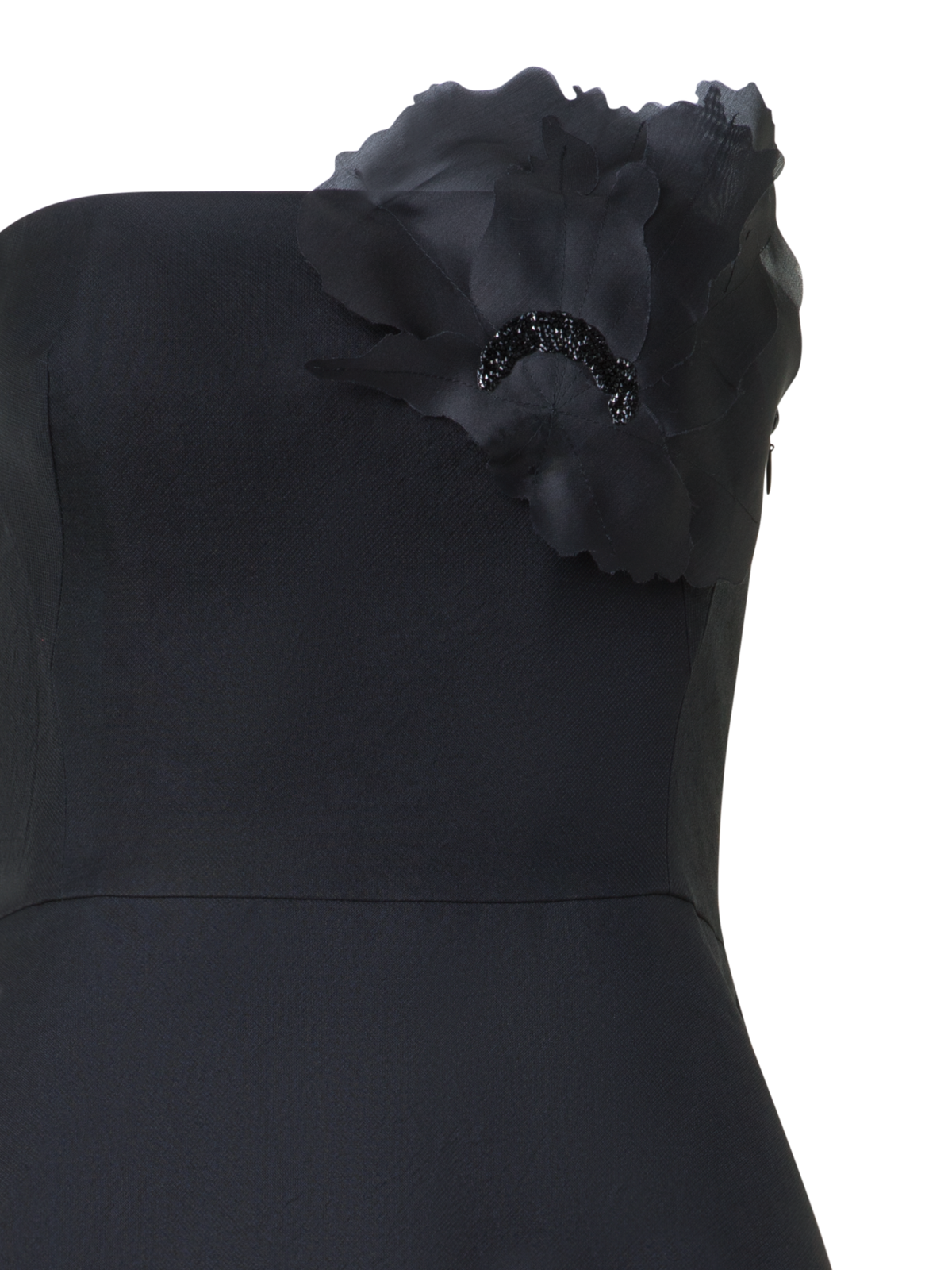 Designer Evening Silk Dress with Organza Anemone - black - neutral