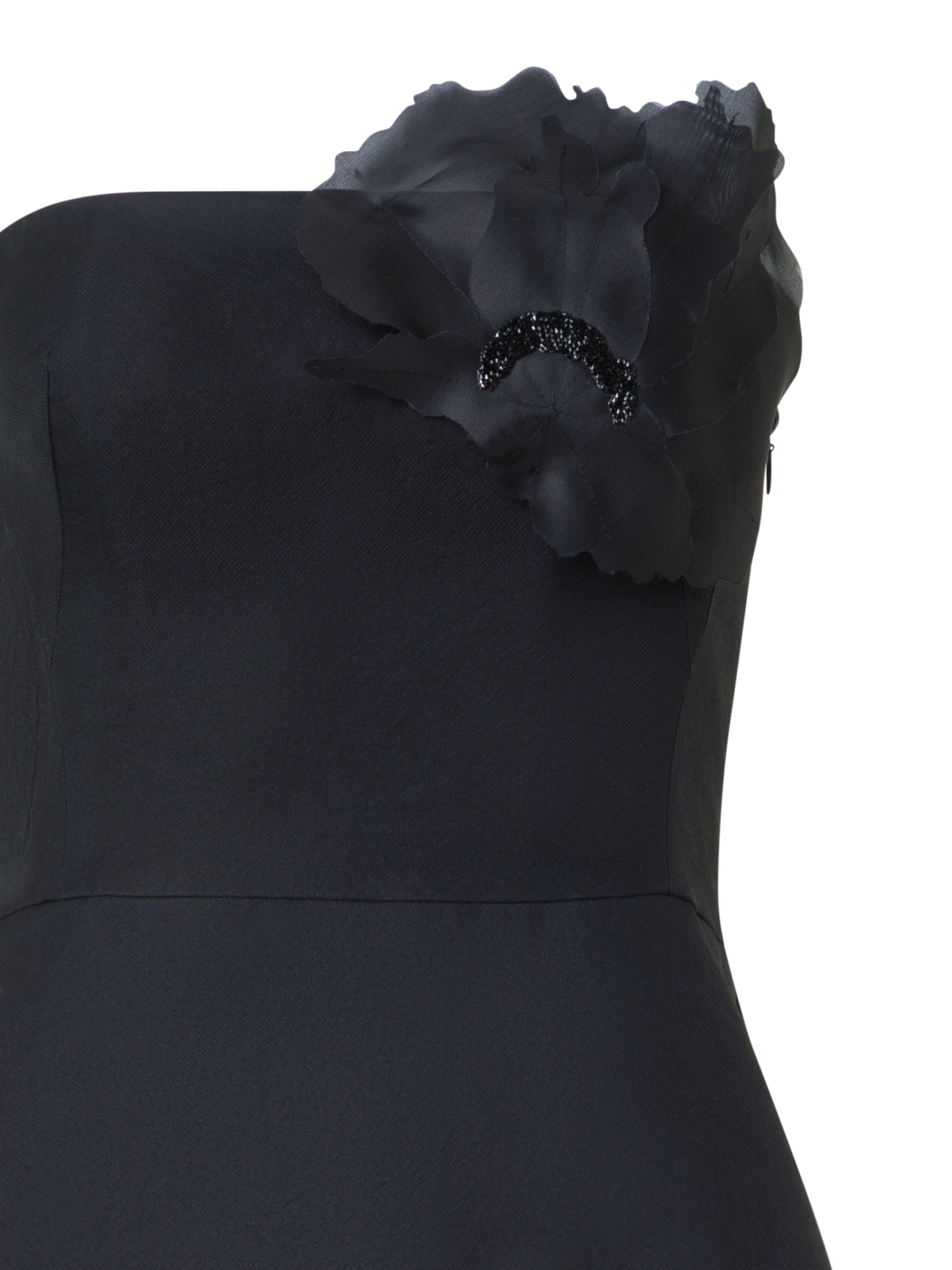 Designer Evening Silk Dress with Organza Anemone - black - neutral