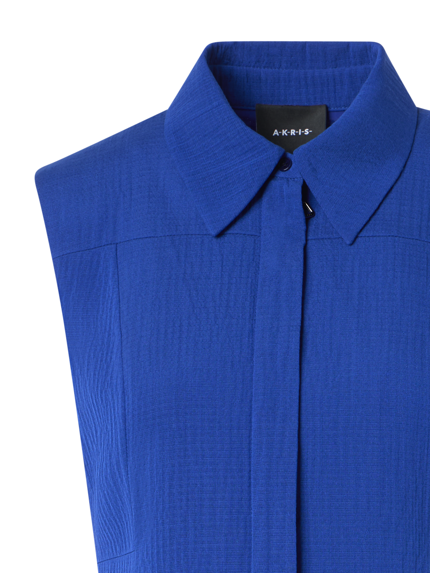 Designer Midi Shirt Dress in Structured Cotton Silk - blue