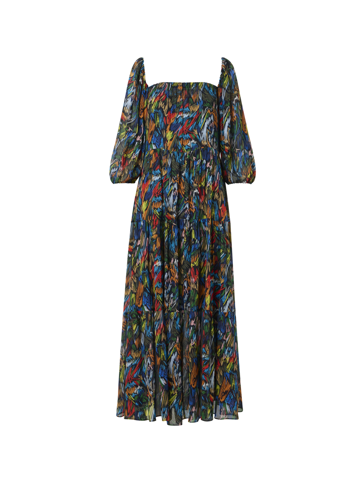 Designer Scribble Print Boho Maxi Dress - black - multicolor