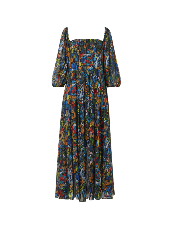Designer Scribble Print Boho Maxi Dress - black - multicolor