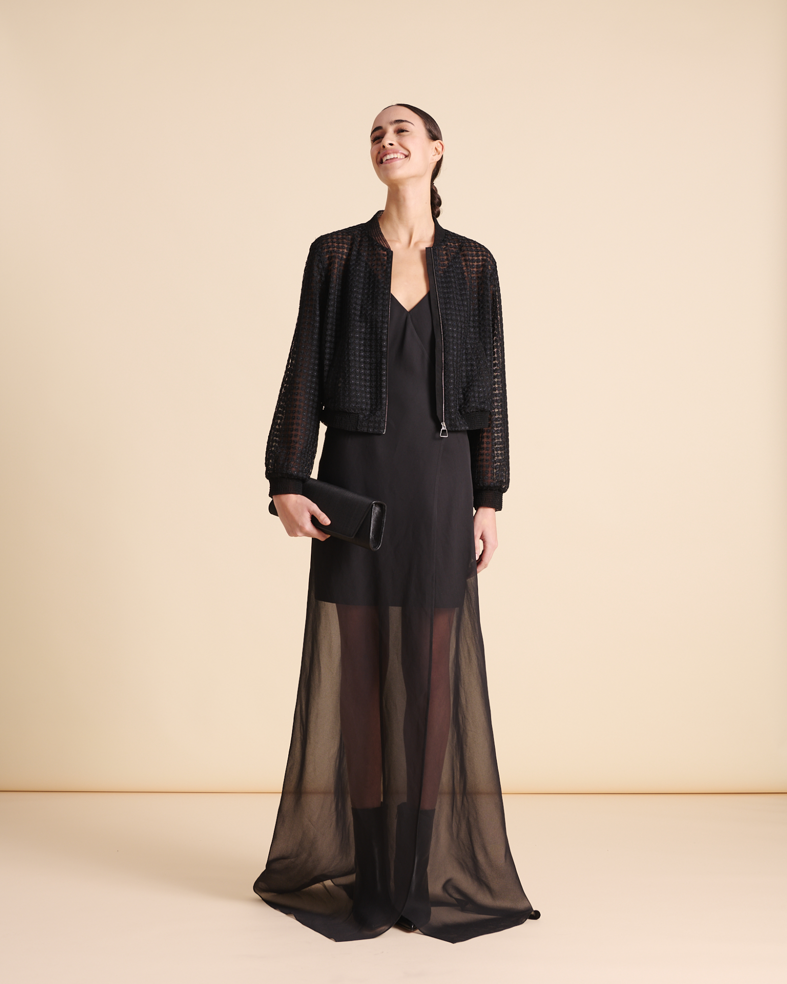 Designer Bomber Jacket in Flower Embroidery - black - neutral 