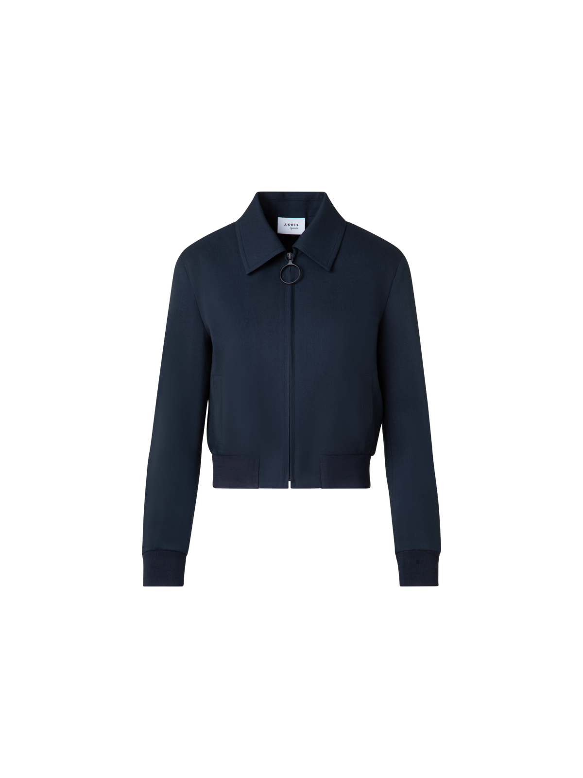 Designer Cropped Bomber Jacket in Cool Wool - navy - blue