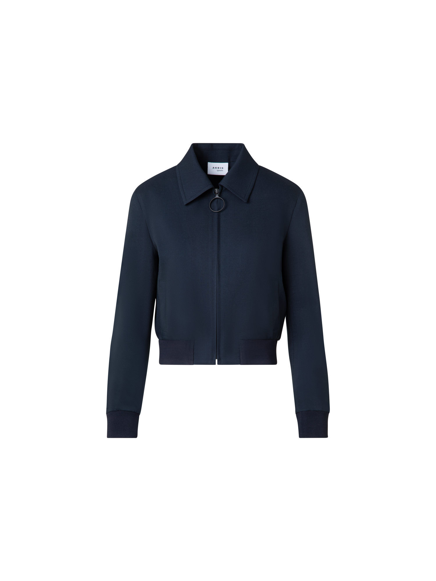 Designer Cropped Bomber Jacket in Cool Wool - navy - blue