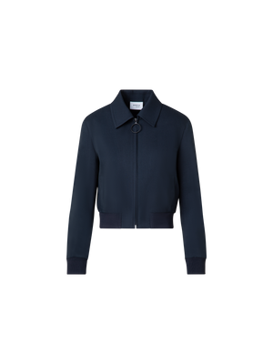 Designer Cropped Bomber Jacket in Cool Wool - navy - blue