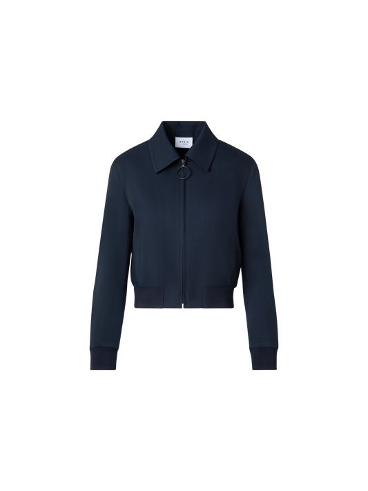 Designer Cropped Bomber Jacket in Cool Wool - navy - blue