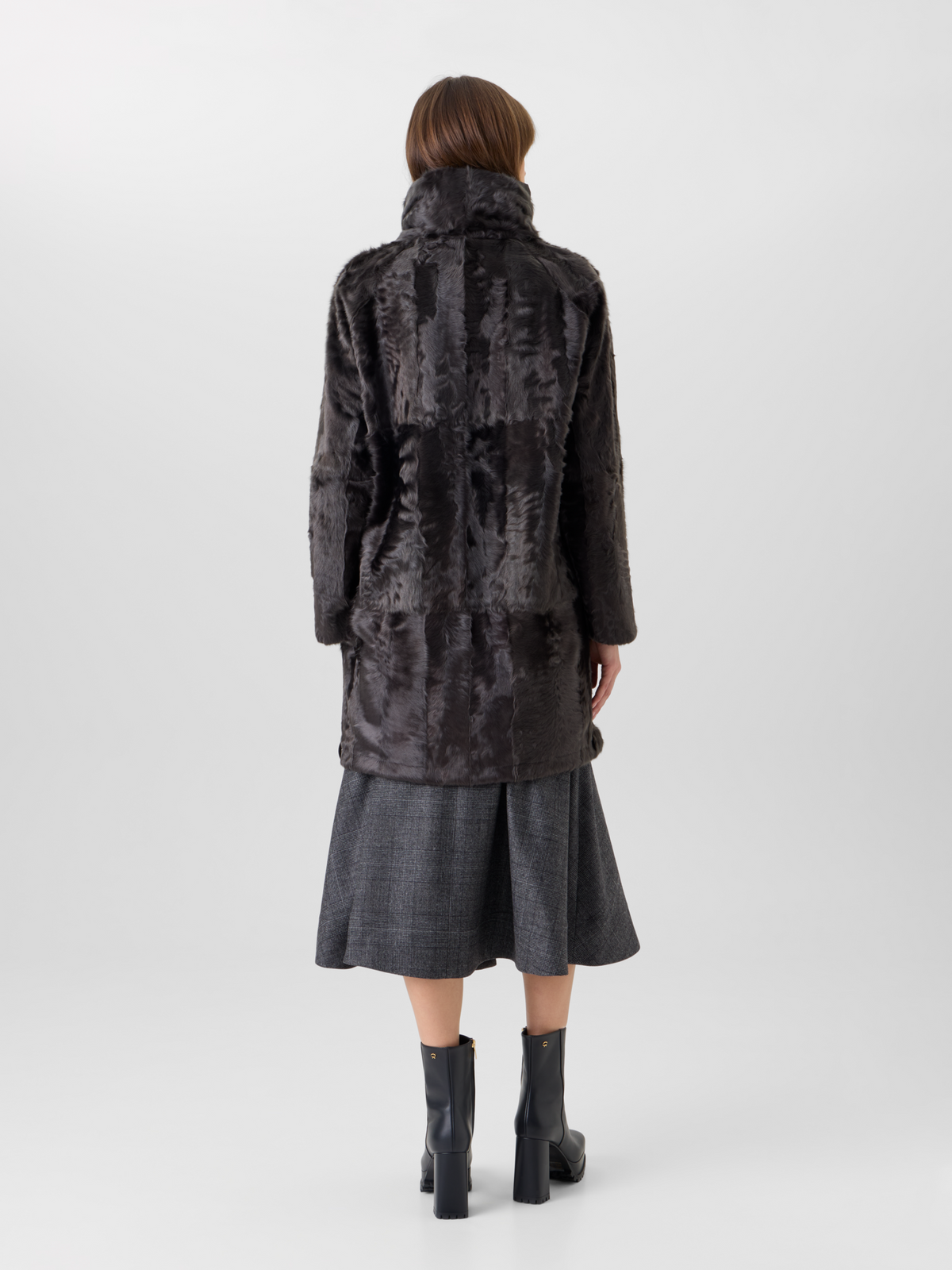 Designer Shearling Parka Reversible to Silk - grey #editorial