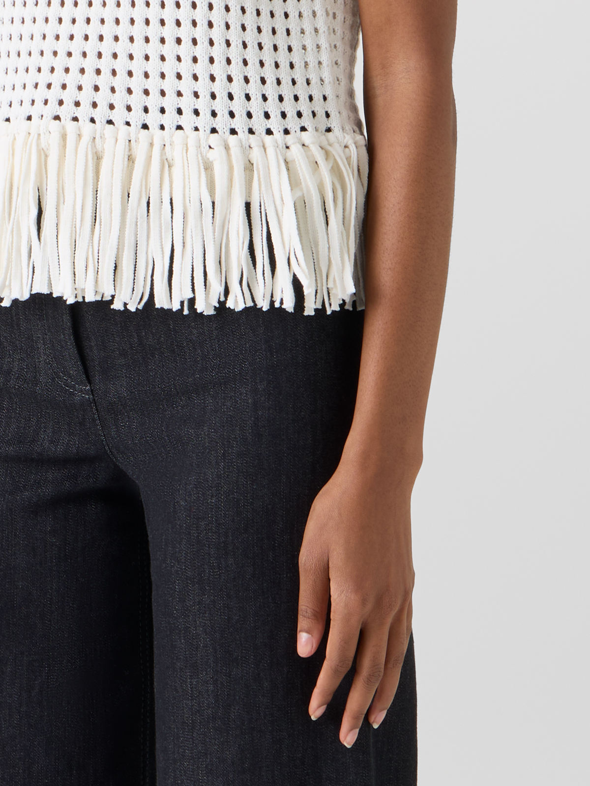 Designer Sleeveless Chunky Cotton Mesh Knit Top - ecru #editorial