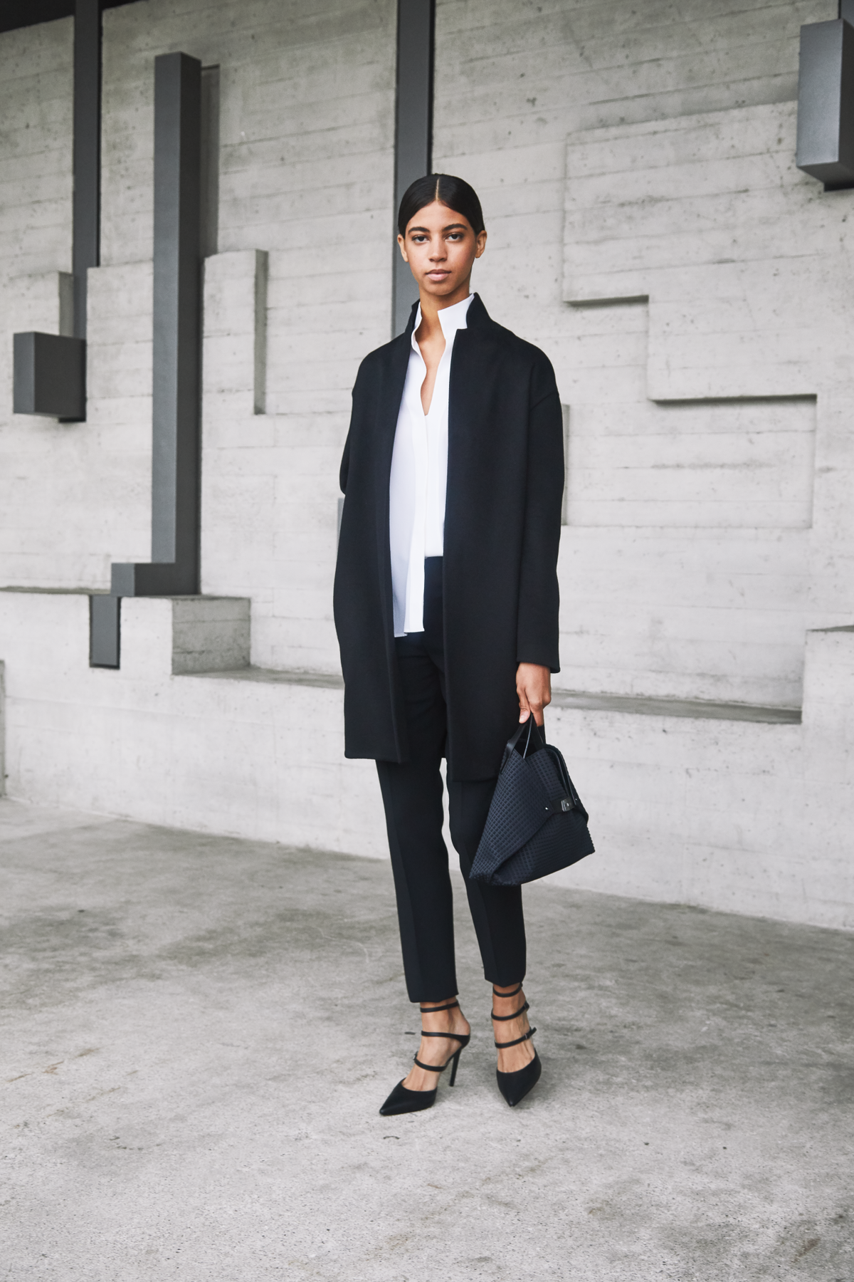 Designer Long Sleeve Silk Blouse with Stand-up Collar - white #editorial