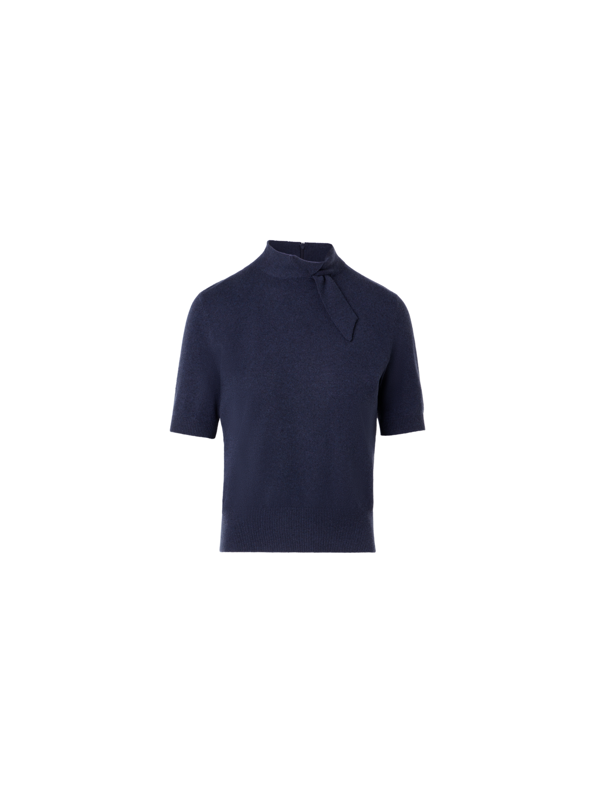 Designer Short Sleeve Cashmere Sweater with Knot Detail - navy