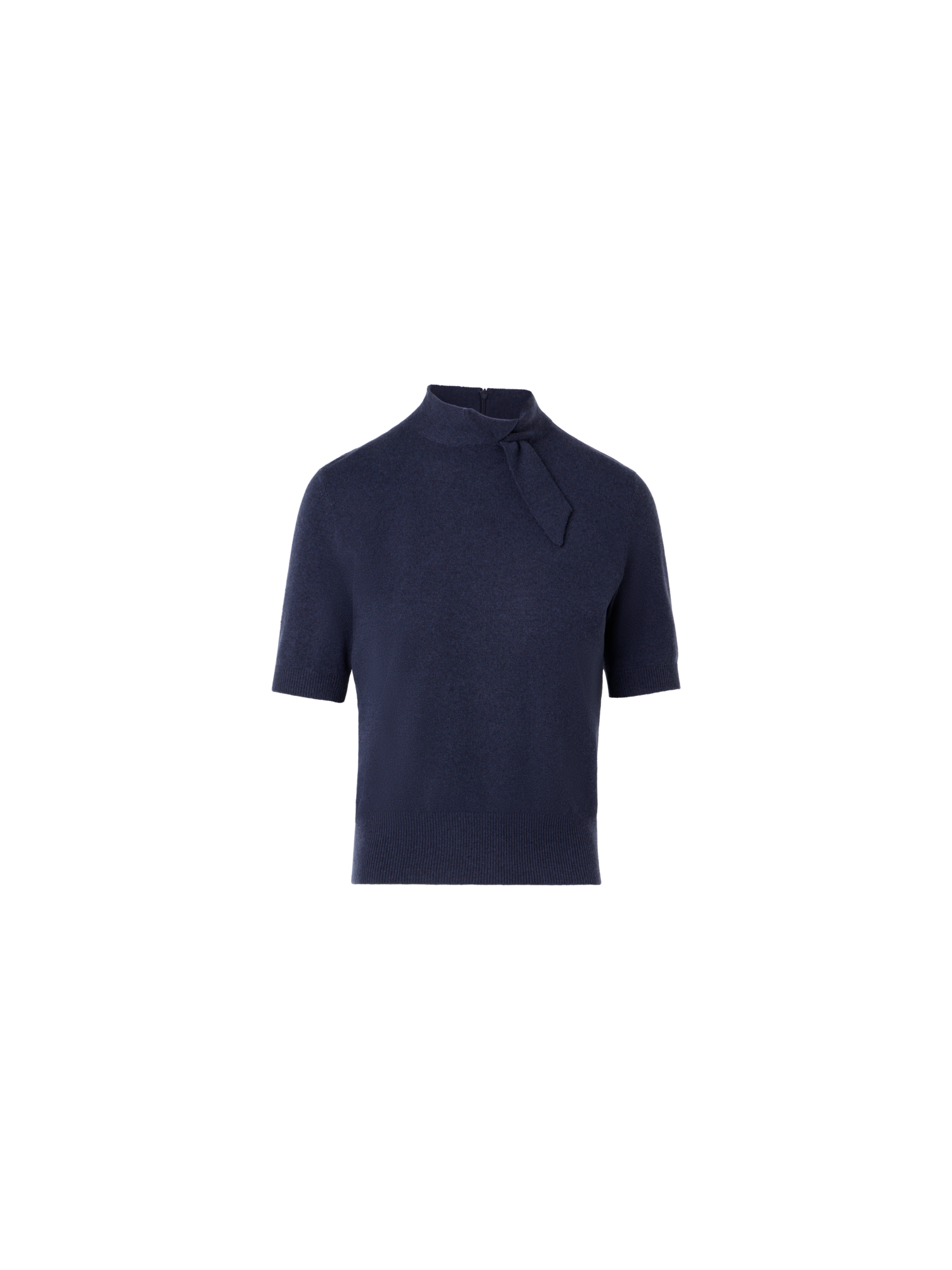 Designer Short Sleeve Cashmere Sweater with Knot Detail - navy