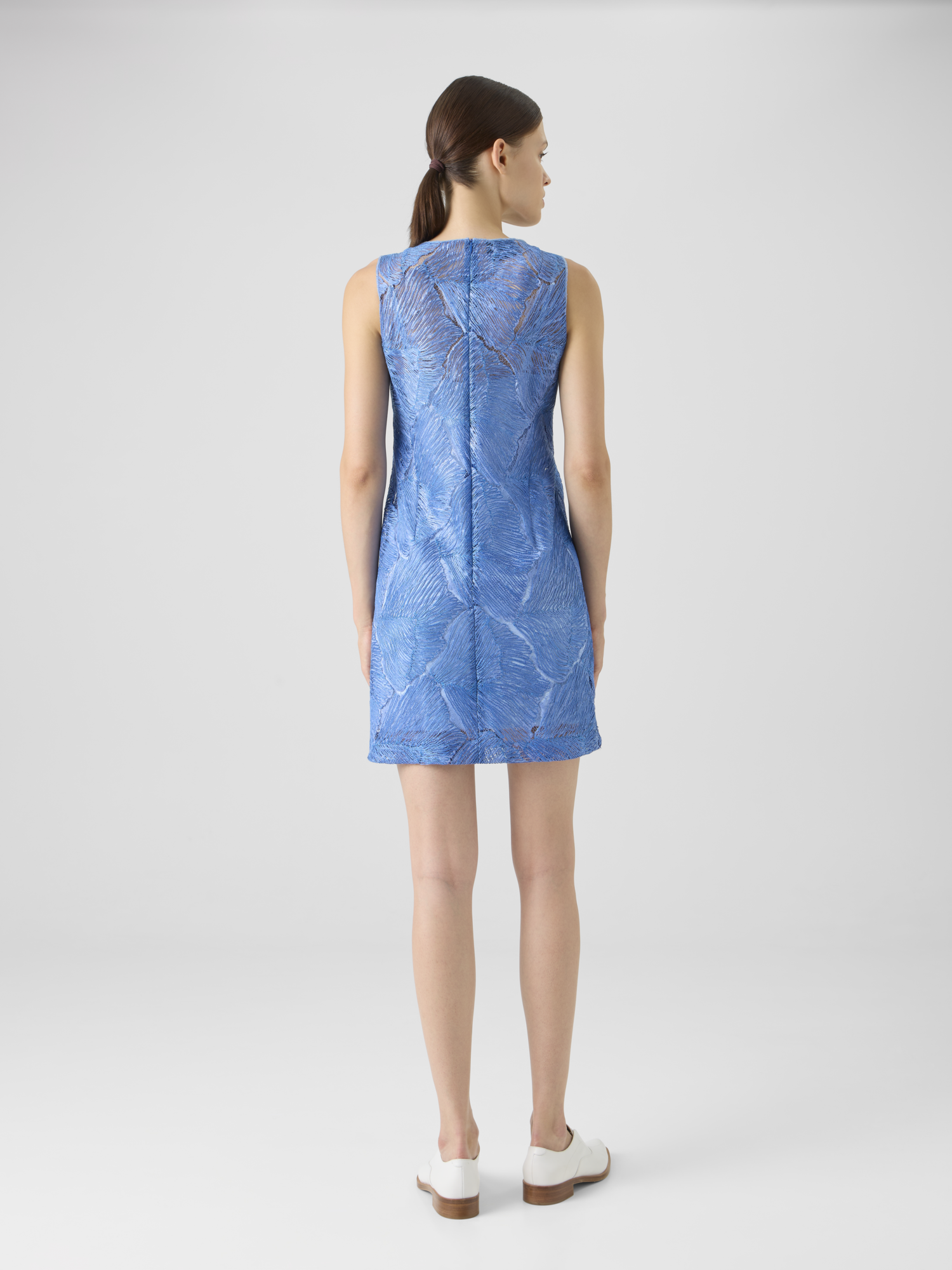 Designer Techno Lacquered Sea Fan Lace Sheath Dress - blue 
