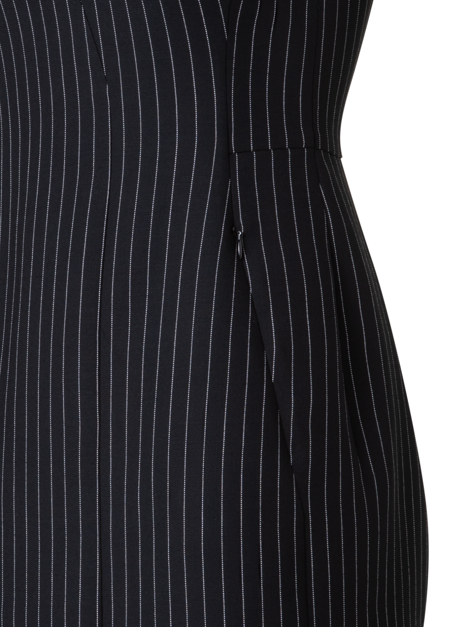 Designer Wool Double-Face Sheath Dress with Pinstripes - black