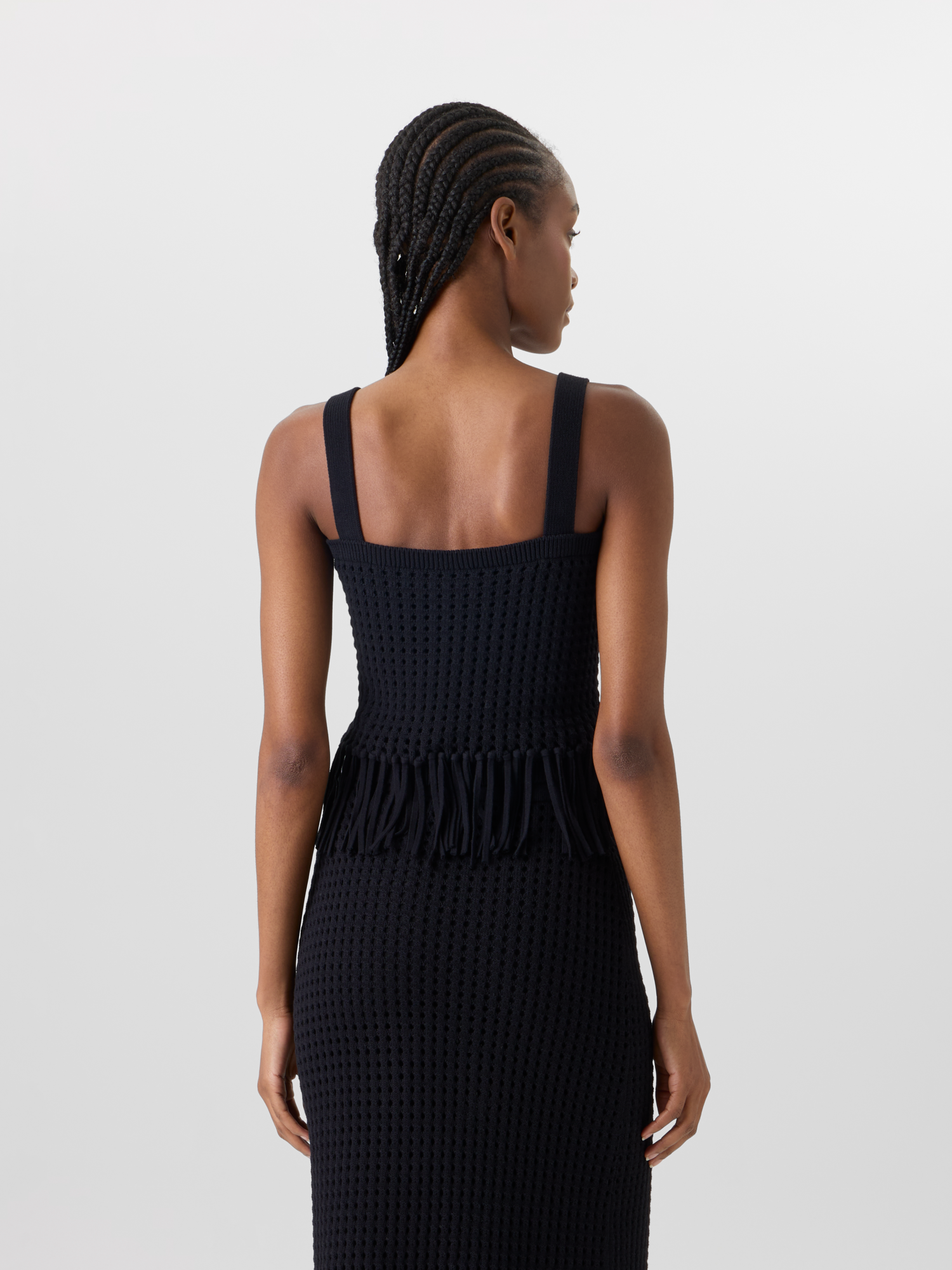 Designer Short Chunky Cotton Mesh Knit Top - black 