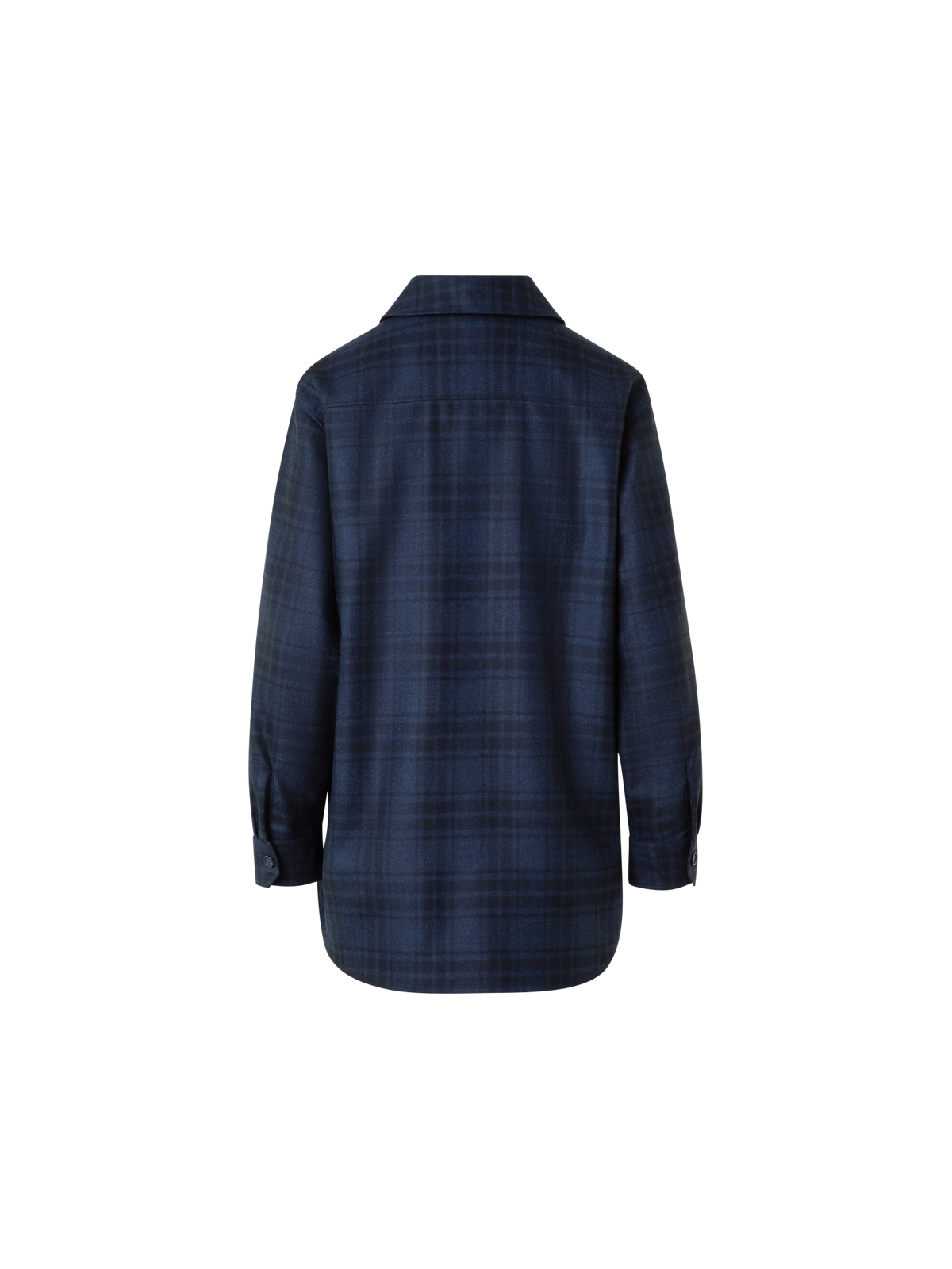 Designer Oversized Wool Flannel Plaid Shirt Jacket - neutral - navy - blue