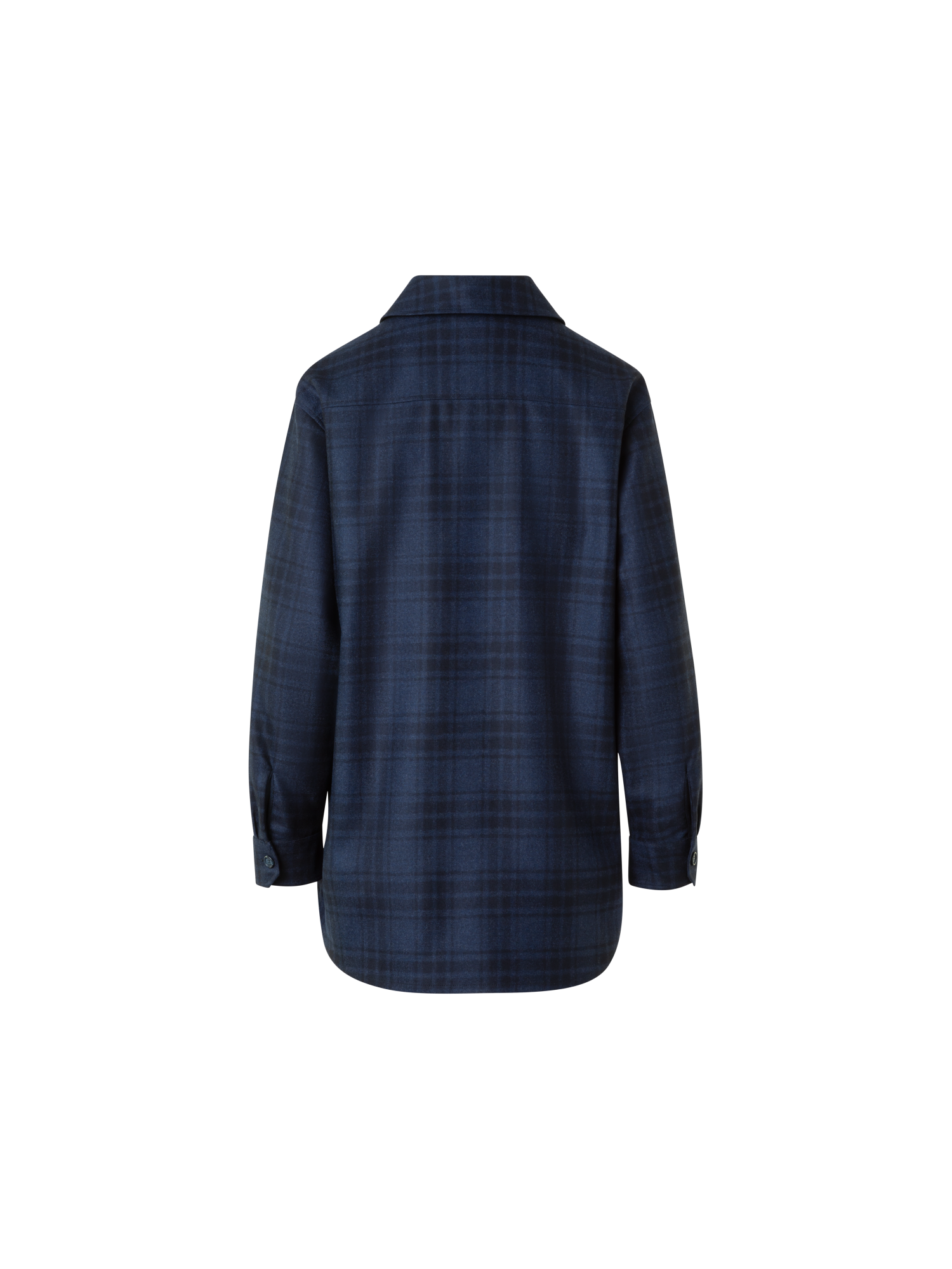 Designer Oversized Wool Flannel Plaid Shirt Jacket - neutral - navy - blue