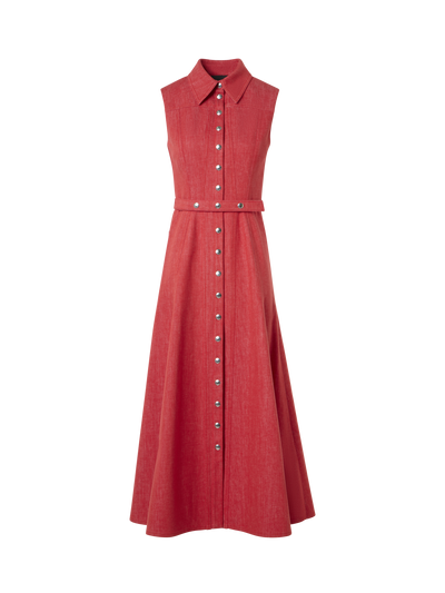 Designer Fit and Flare Denim Midi Dress - red